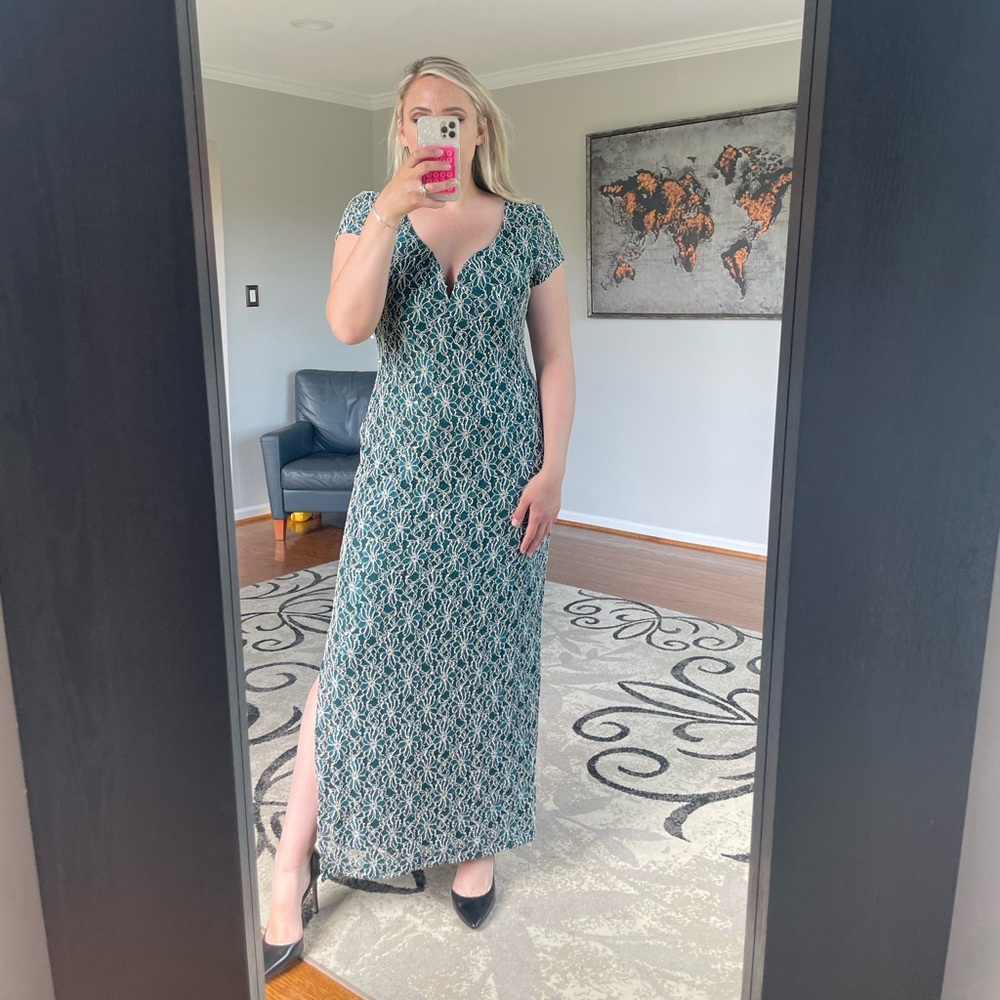 Connected Apparel Green and Gold Maxi Dress